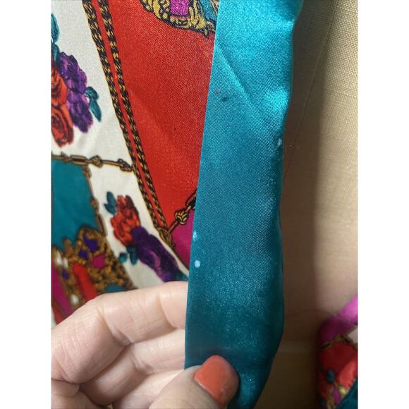 80s 90s Frederick's of Hollywood Satin Long Full Length Jewel Tone Robe Large - Picture 9 of 9